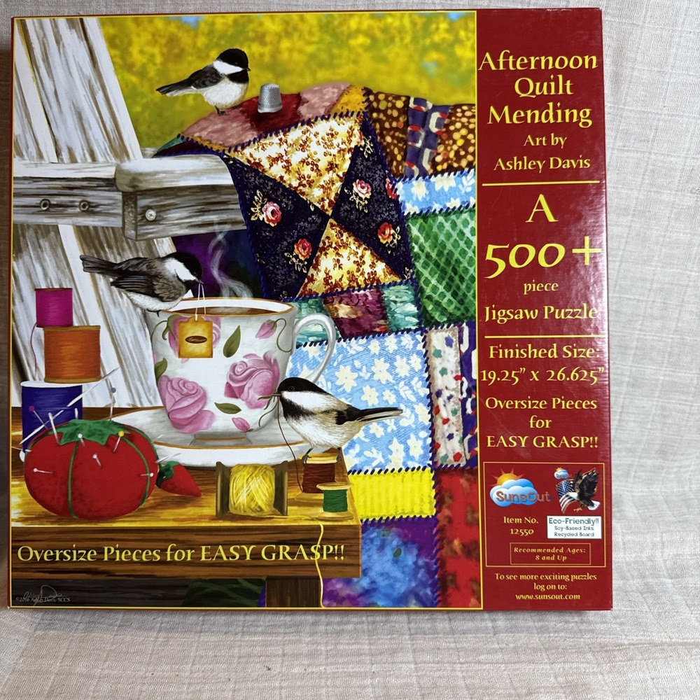 Afternoon Quilt Mending 500+ Piece Jigsaw Puzzle By Sunsout Oversize Pieces Bird